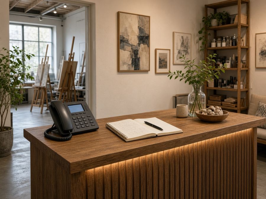 Contact desk at Autoport Atelier in Manama